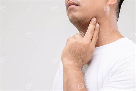 Lymphoma In Men Concept Portrait Asian Man Is Touching On His Neck At