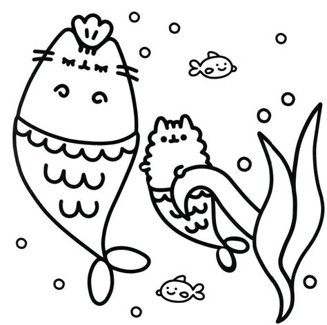 Image Result For Pusheen Mermaid Coloring Pages Mermaid Coloring