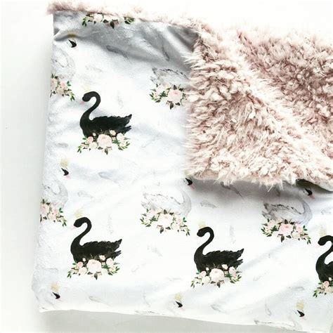 Watercolor Swan Baby Blanket Minky Baby Blanket Faux Fur Etsy