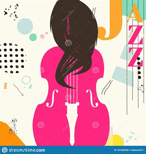 Jazz Music Promotional Poster With Violoncello And Woman Flat Vector