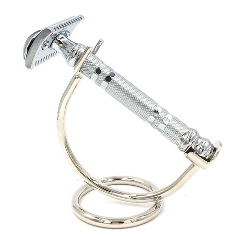 curved chrome razor stand for safety razors