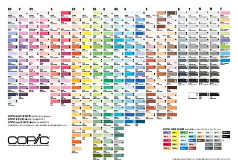 Colour Charts Copic Color Chart Colour Names Charts Color Palettes