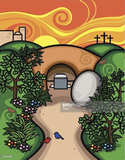 A Vector Illustration Depicting The Biblical Story Of The Empty Tomb