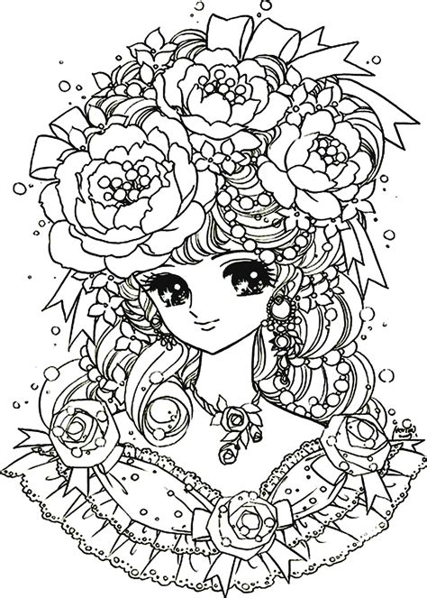 Fille Manga Fleurs Coloriages Mangas Animés Difficiles Pour Adultes