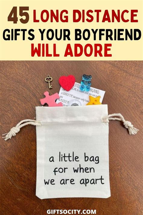 A Small Bag With The Words Long Distance Gifts Your Boyfriend Will