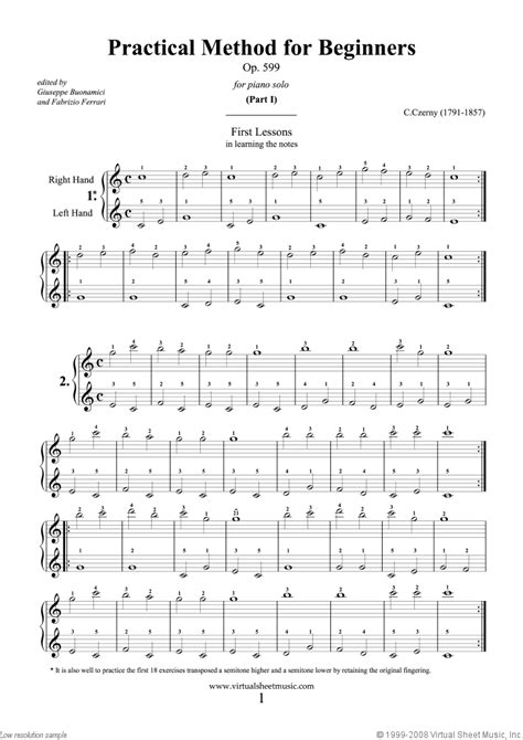 Czerny Practical Method For Beginners Op599 Sheet