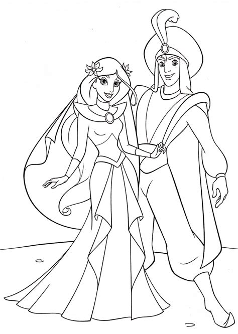Just want share this genie coloring pages on disney aladdin cartoon kids. The wedding of Jasmine and Aladdin - Coloring pages for you