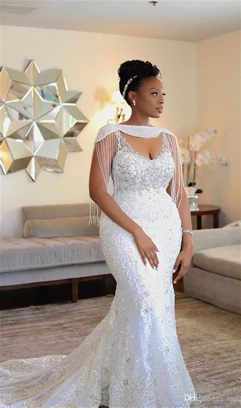 2019 Luxury African Off Shoulder Mermaid Wedding Dress With Tassels Vintage Black Girl Plus Si