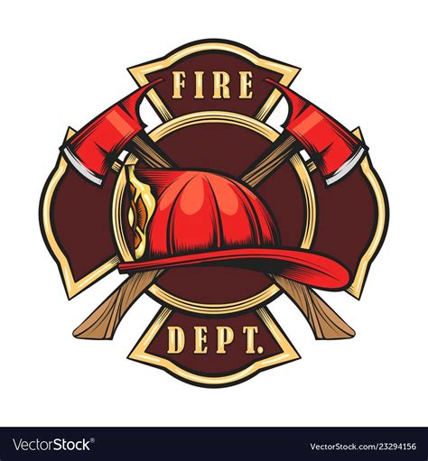 Fire Department Emblem With Red Helmet And Axes Firefighter Badge