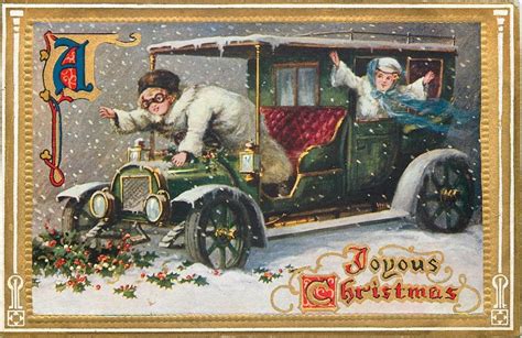Christmas~lady Chauffeur Drives Vintage Auto~victorian Gals In