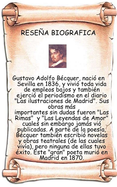 ReseÑa Biografica Gustavo Adolfo Bécquer Nació En Sevilla En 1836 Y