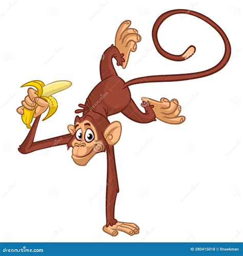 Cartoon Funny Monkey Chimpanzee Vector Illustration Isolated On White