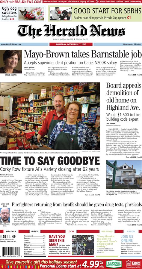 The front page of The Herald News for Thursday, Dec. 17, 2015. | Herald