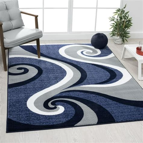 Luxe Weavers Blue Swirls Modern Abstract Area Rug Size 5x7