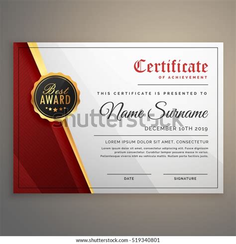 Beautiful Certificate Template Design Best Award Stock Vector Royalty