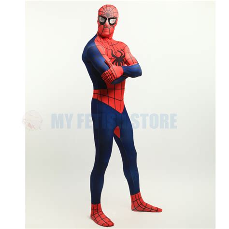 full body red and navy blue spider man lycra spandex bodysuit cosplay zentai suit halloween