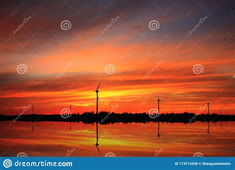 Wind Turbines In The Evening Stock Photo Image Of Clouds Energy