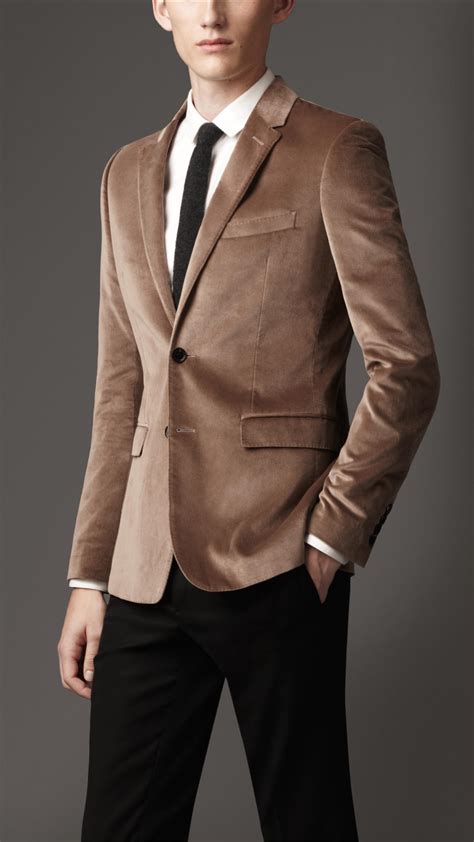 Lyst Burberry Slim Fit Velvet Jacket In Brown For Men