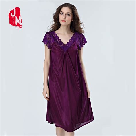 Buy Felmale Silk Sleepwear Lace Knee Length Nightgown