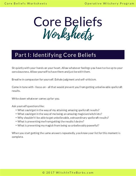 Core Beliefs Worksheets Pdfcoffee Com