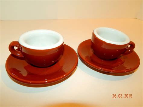 Vintage Nuova Point Brown Espresso Demitasse Cups & Saucers Set of 2