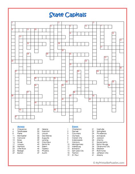 States And Capitals Word Search