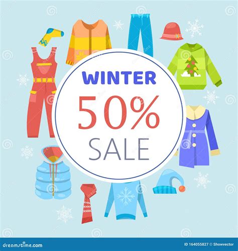 Winter Sale Clothing and Accessories Vector Illustration Poster. Winter