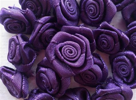 100 large satin ribbon roses 20mm deep purple rose applique embellishments
