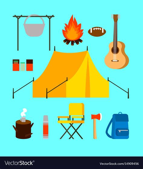 Flat Camping Elements Collection Royalty Free Vector Image