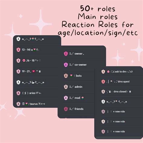 The Text Reads Roles Main Roles Reaction Roles For Age Location