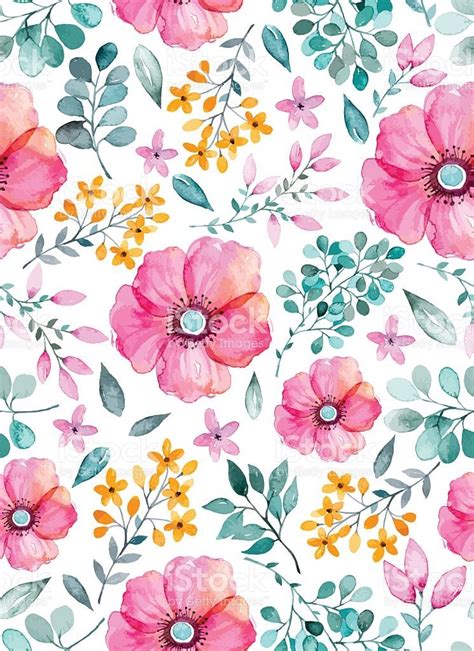 Watercolor Floral Seamless Pattern With Flowers And Leafs Colorful