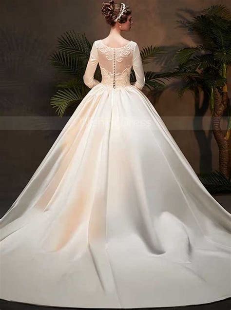 satin ball gown wedding dress with sleeves classic bridal gown wd00371 wishingdress