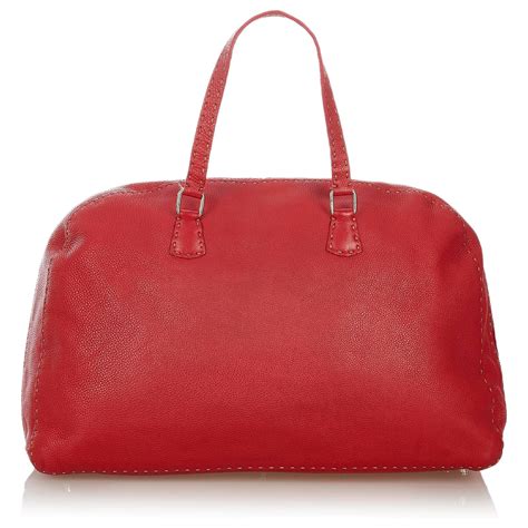 Fendi Red Selleria Leather Handbag Pony Style Calfskin Ref424616