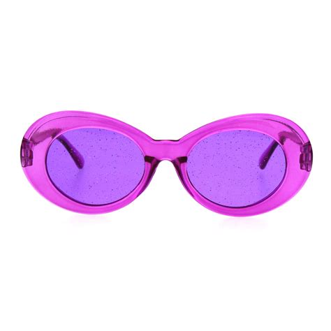 Sa106 Womens Round Oval Glitter Lens Thick Plastic Mod Retro Sunglasses Purple
