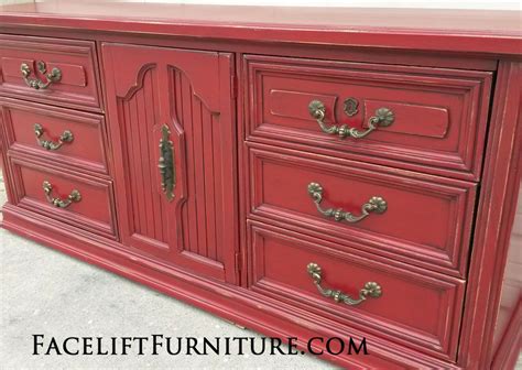 Distressed Barn Red Dresser Before And After Red Dresser Red Painted