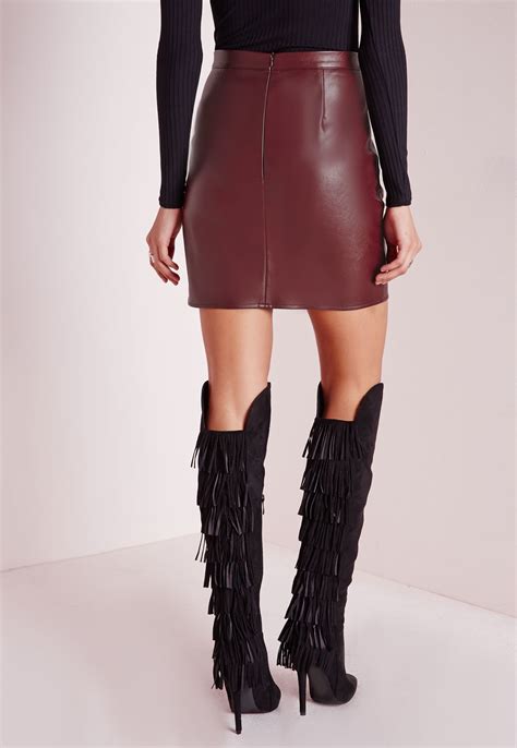 missguided zip detail faux leather mini skirt burgundy in red lyst