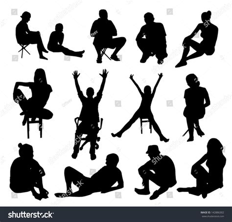 Set Sitting People Silhouettes Stock Vector 142886302 - Shutterstock