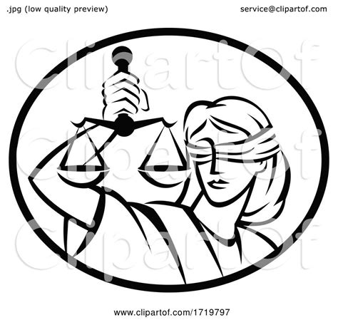 Lady Justice With Blindfold And Beam Balance Or Weighing Scale Retro