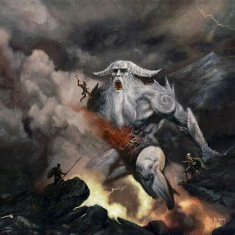 A Painting Of A Man With Long Hair And Horns Running Through The Air In