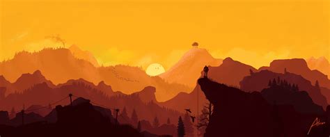 Painting Of Mountains And Trees Firewatch Video Games Landscape 4k