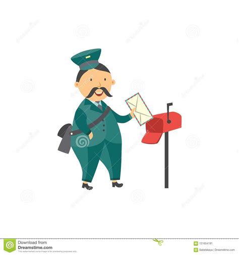 Vector Cartoon Postman Mailman Character Letter Stock Vector