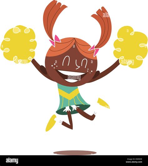 Ilustraci N De Una Joven Animadora Negra Sonriente Saltando Y Vitoreando Con Dos Ponytails Mira