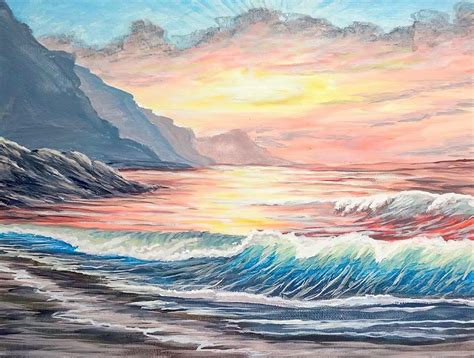 Hawaiian Beach Sunset Painting By Joseph Cantin