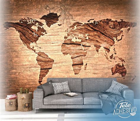Wall Mural Wooden World Map