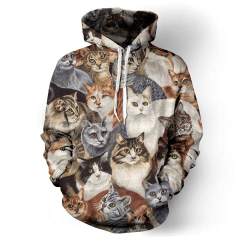Winter 3d Print Hoodies Cute Cat Pattern Couple Clothes Women Long Sleeves Large Plus Size
