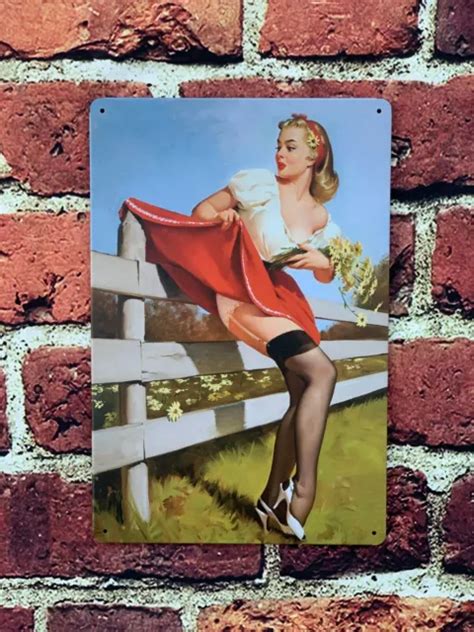 RETRO 1950 S SEXY Risqué Postcard Pin Up Girl Metal Tin Sign Large 12 x
