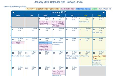 January Holidays 2020 - January 2020 Calendar with Holidays USA UK Canada & Others - Printable ...