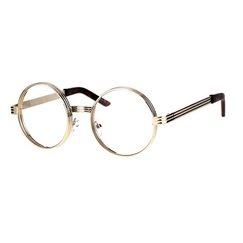 Mens Steampunk Victorian Thick Metal Round Circle Lens Eyeglasses Light Gold