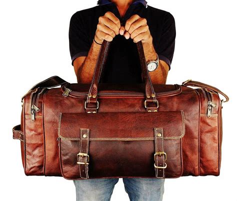 Genuine Leather Travelers Overnight Weekender Mens Duffle Bag — Classy
