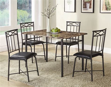 Swivel bar chairs & stationary counter height chairs • assembly required. Faux Marble Top & Black Metal Legs Modern 5Pc Dinette Set